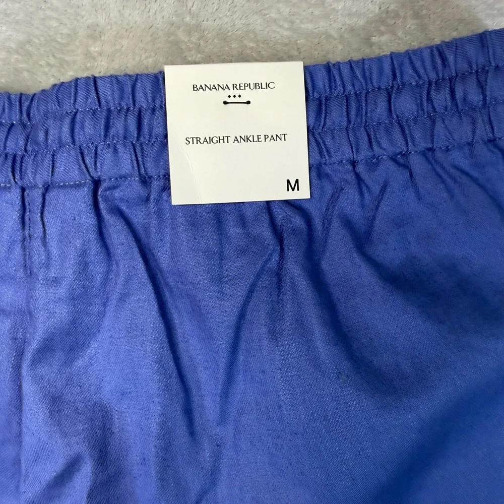 Banana Republic Straight Ankle Pant Blue Linen Blend High Rise Drawstring M NEW